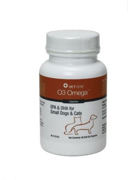 O3 Omega Softgel Capsules For Small Dogs and Cats  up to 30lbs, 60 Count