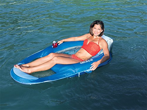 kelsyus deluxe floating lounger chaise lounger blue checkered head rest